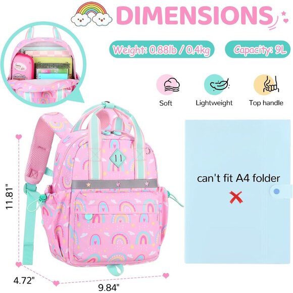 Toddler Backpack for Girls Boys Age 2-4 Preschool Mini for Travel Machine Wassh - Picture 3 of 8